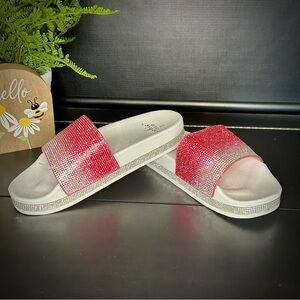 Sophie Sue Pink Silver Ombré Rhinestone Crystal Platform Sandal Slides Size 7